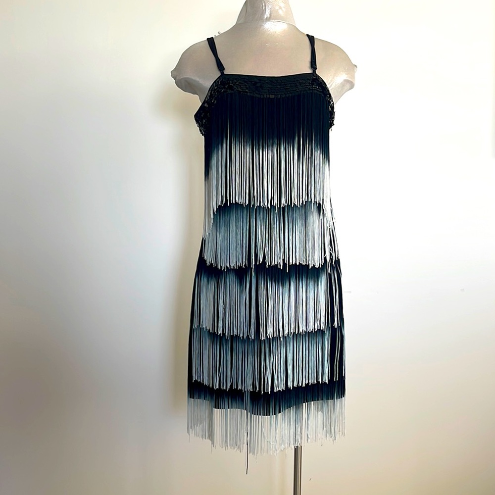 LaEl New with Tags! black and white fringe party dress size L fits 8-10